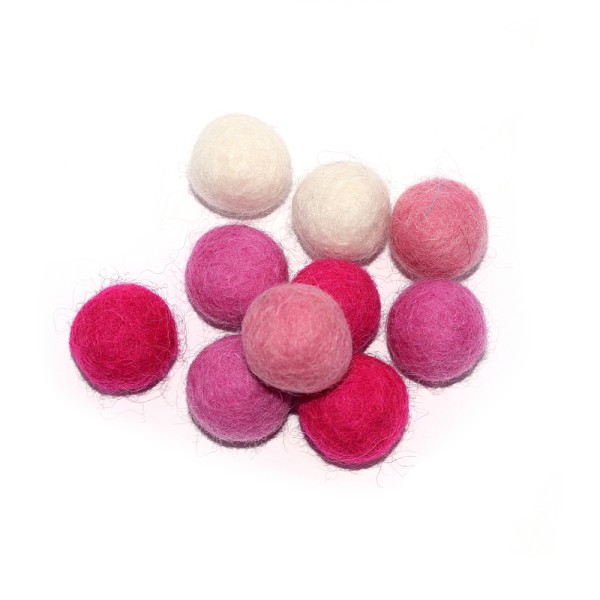 Boule en laine feutrée 20 mm camaïeu rose beige x10 - Photo n°1