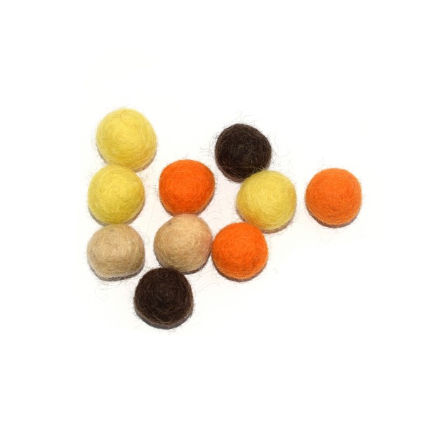 Boule en laine feutrée 20 mm camaïeu jaune, orange, marron x10 - Photo n°1