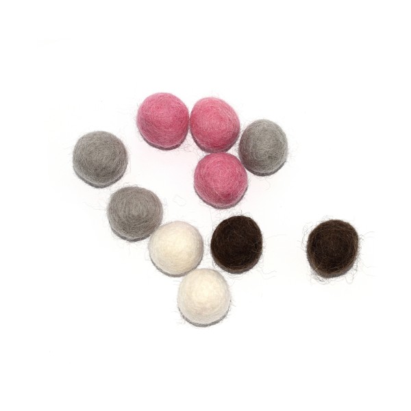 Boule en laine feutrée 20 mm camaïeu rose, beige, gris et marron x10 - Photo n°1