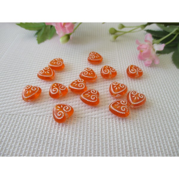 Perles acryliques 11 mm cœur orange x 15 - Photo n°1