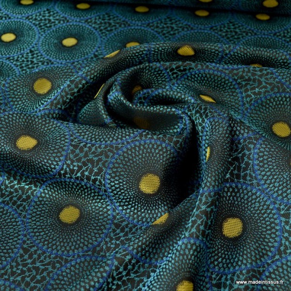 Tissu jacquard Habillement et ameublement motifs Wax Ronds Bleu et jaune - Photo n°2