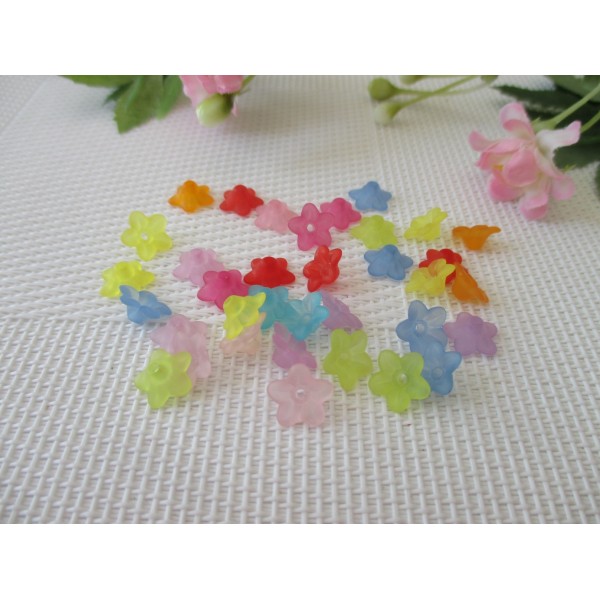 Perles acryliques givrée fleur multicolore x 50 - Photo n°1