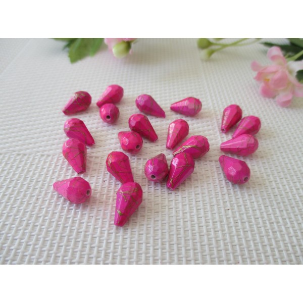 Perles acrylique goutte rose tréfilé doré x 20 - Photo n°1