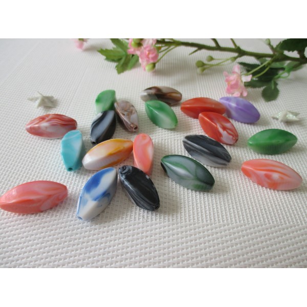 Perles acryliques navette 30 mm imitation pierre x 5 - Photo n°1