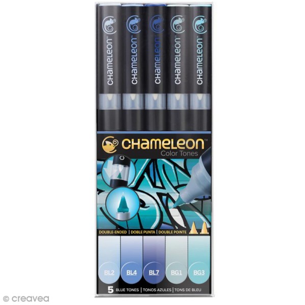 Coffret marqueurs Chameleon - Blue tones - 5 feutres - Photo n°1