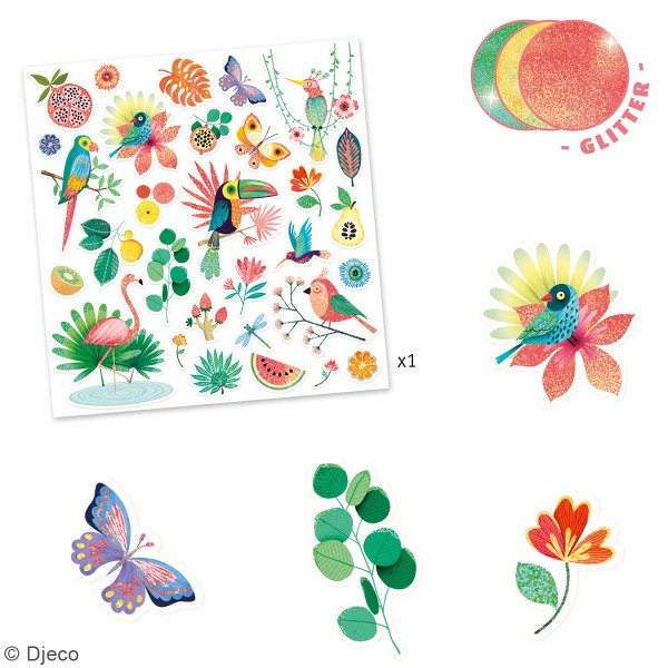 Stickers à paillettes - Tropical - 30 pcs - Photo n°2