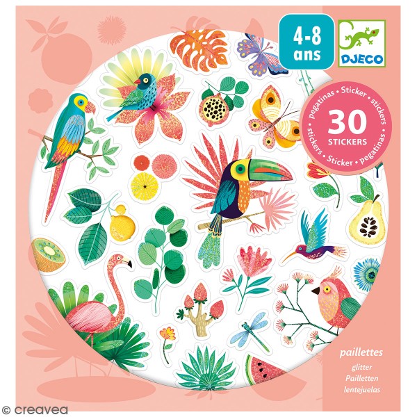 Stickers à paillettes - Tropical - 30 pcs - Photo n°1