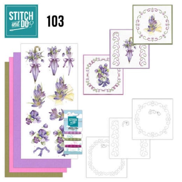 Stitch and Do 103 - kit cartes 3D à broder - Fleurs violettes - Photo n°1