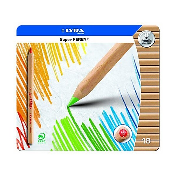 Lyra Super Ferby / 3711180 Gros crayons de couleurs Pointe 6,25 mm Lot de 18 coloris (Impo - Photo n°1
