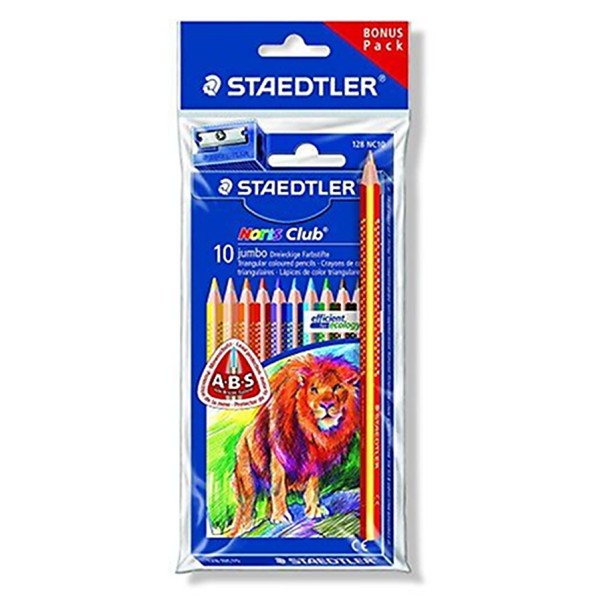 Staedtler 61 SET8 Pack de 10 Crayons de couleur triangulaires Gros module + Taille crayon - Photo n°1