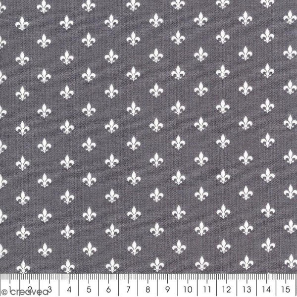 Tissu Little Friends - Fleur de Lys - Fond gris - Par 10 cm (sur mesure) - Photo n°2