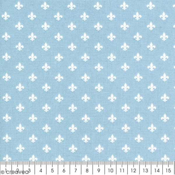 Tissu Little Friends - Fleur de Lys - Fond Bleu clair - Par 10 cm (sur mesure) - Photo n°2