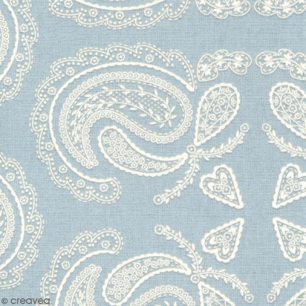 Tissu With Love - Fleurs feuillages - Fond Bleu clair - Par 10 cm (sur mesure) - Photo n°1