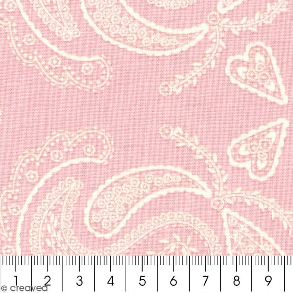 Tissu With Love - Cachemire - Fond Rose clair - Par 10 cm (sur mesure) - Photo n°2