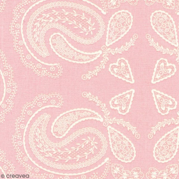 Tissu With Love - Cachemire - Fond Rose clair - Par 10 cm (sur mesure) - Photo n°1