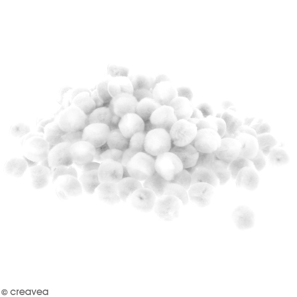 Lot de pompons 15 mm - Blanc - Environ 200 pcs - Photo n°1