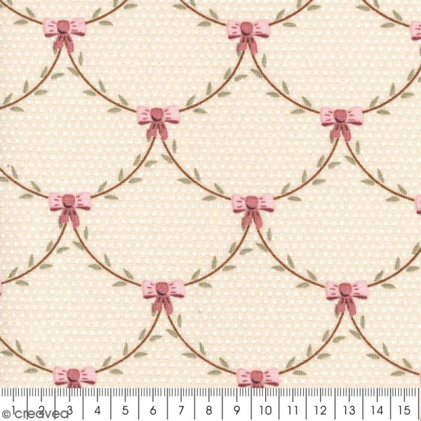 Tissu With Love - Feuillages noeuds - Fond Rose clair - Par 10 cm (sur mesure) - Photo n°2