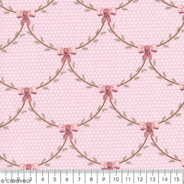 Tissu With Love - Feuillages noeuds - Fond Rose - Par 10 cm (sur mesure) - Photo n°2