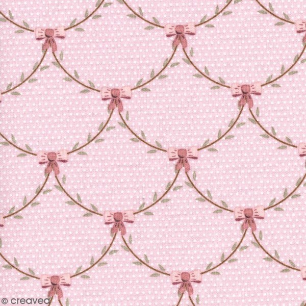 Tissu With Love - Feuillages noeuds - Fond Rose - Par 10 cm (sur mesure) - Photo n°1