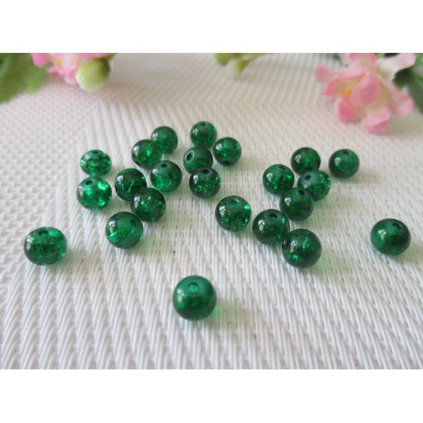 Perles en verre craquelée 6 mm vert foncé x 25 - Photo n°1
