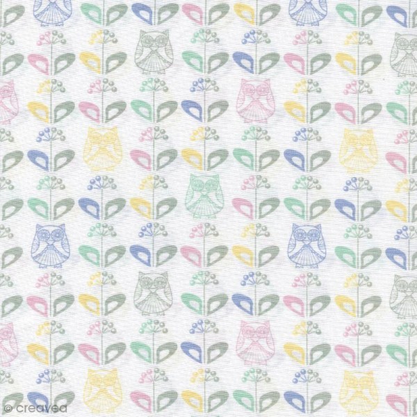 Tissu Mme Hibou au jardin - Multicolore - Percale de coton - Par 10 cm (sur mesure) - Photo n°1
