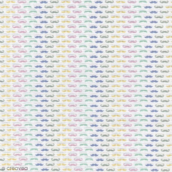 Tissu Moustaches de M. Hibou - Multicolore - Percale de coton - Par 10 cm (sur mesure) - Photo n°1