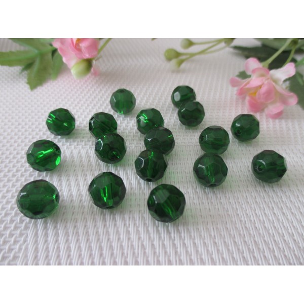 Perles en verre 10 mm ronde à facette verte foncé x 10 - Photo n°1