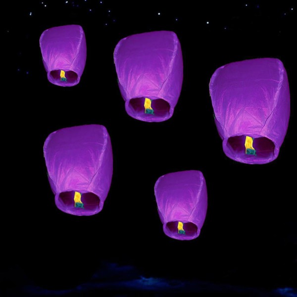 1pc Violet Papier Souhait de la Lanterne, Vol Chinoise Ciel Lampe Flottante Partie de Mariage Annive - Photo n°1