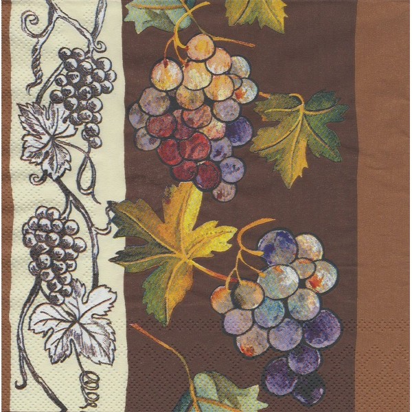 4 Serviettes en papier Fruit raisin Vigne Vin Format Lunch Decoupage Decopatch L-476630 IHR - Photo n°1