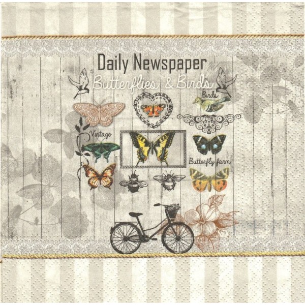 4 Serviettes en papier Journal Papillon Oiseau Format Lunch Decoupage Decopatch 74913 Nouveau - Photo n°1
