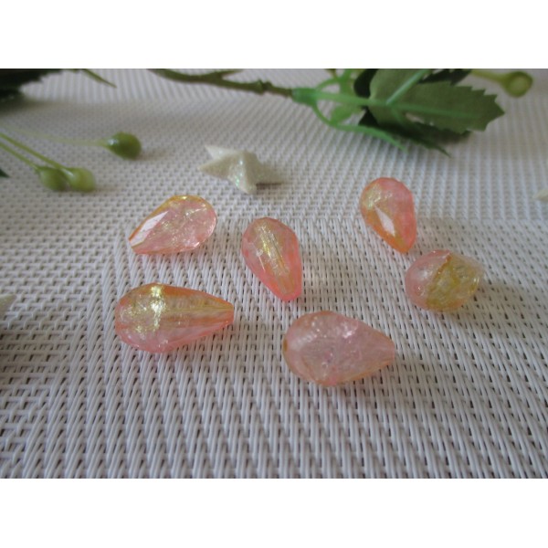 Perles en verre goutte 16 mm orange rose x 6 - Photo n°2