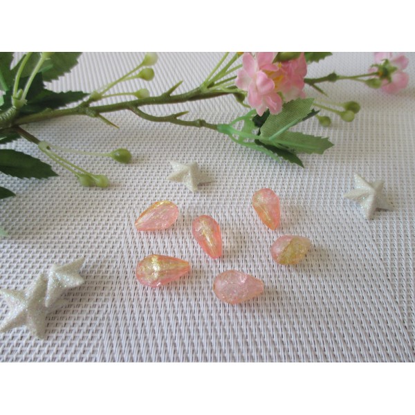 Perles en verre goutte 16 mm orange rose x 6 - Photo n°1