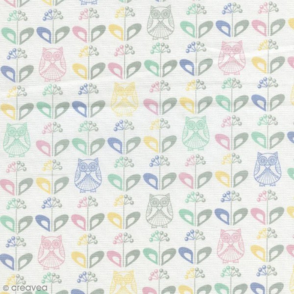 Tissu Mme Hibou au jardin - Multicolore - Coton enduit - Par 10 cm (sur mesure) - Photo n°1
