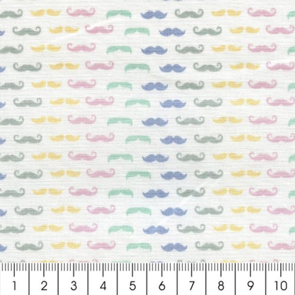Tissu Moustaches de M. Hibou - Multicolore - Coton enduit - Par 10 cm (sur mesure) - Photo n°2