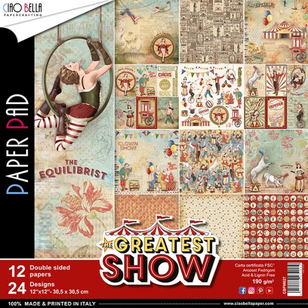 12 papiers scrapbooking 30,5 x 30,5 cm CIAO BELLA THE GREATEST SHOW - Photo n°1