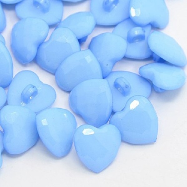 Boutons acryliques cœur bleu ciel x 10 - Photo n°1