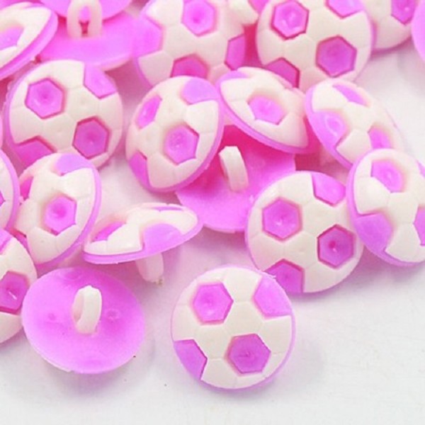 Boutons acryliques ballon de foot rose et blanc x 10 - Photo n°1