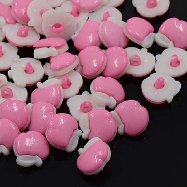 Boutons acrylique 14 mm fruit rose et blanc x 10 - Photo n°1