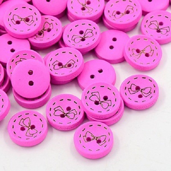 Boutons bois 15 mm rose x 10 - Photo n°1