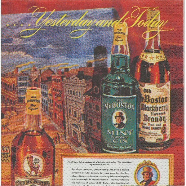 4 Serviettes en papier Publicité Old Boston Brandy Format Cocktail Decoupage C-513800 IHR - Photo n°1