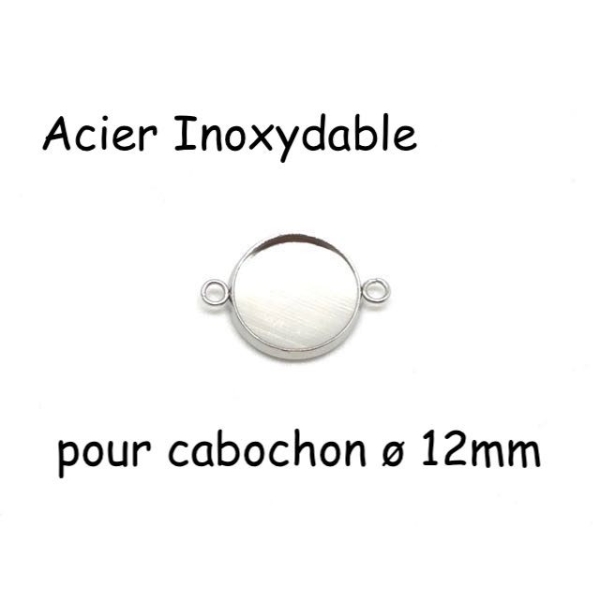 4 Perles Connecteur Pour Cabochon De 12mm En Acier Inoxydable Argenté - Photo n°1