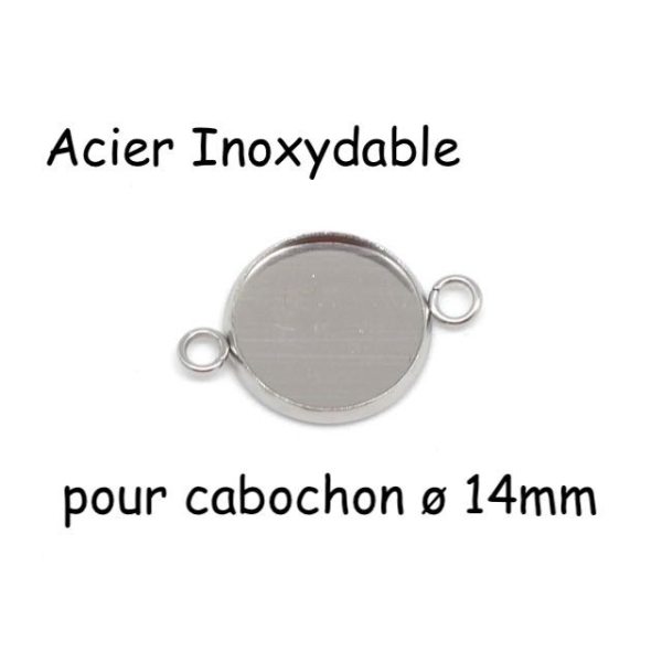 4 Perles Connecteur Pour Cabochon De 14mm En Acier Inoxydable Argenté - Photo n°1