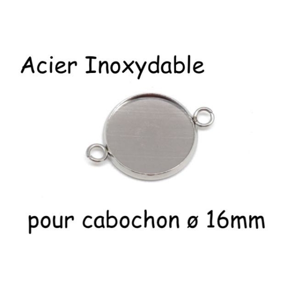 4 Perles Connecteur Pour Cabochon De 16mm En Acier Inoxydable Argenté - Photo n°1