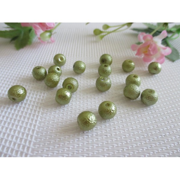 Perles en verre 8 mm granuleuse vert kaki clair x 20 - Photo n°1