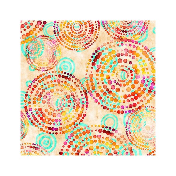 Tissu patchwork cercles de pois multico fond crème - Rhythm Dimensions:par 10 cm - Photo n°1