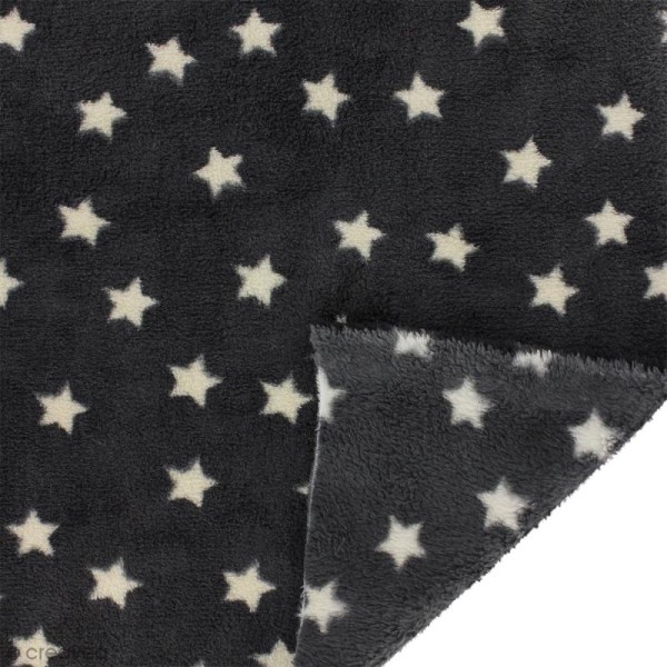 Tissu Doudou - Etoiles - Noir - 100% polyester - Par 10 cm (sur mesure) - Photo n°1