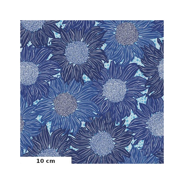 Tissu patchwork tournesols bleus - Murmur de Valori Wells Dimensions:par 10 cm - Photo n°1