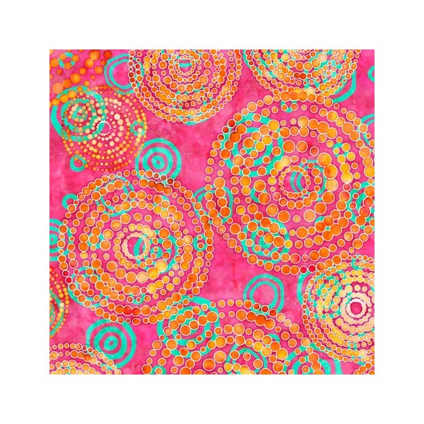 Tissu patchwork cercles de pois orange fond rose - Rhythm Dimensions:par 10 cm - Photo n°1
