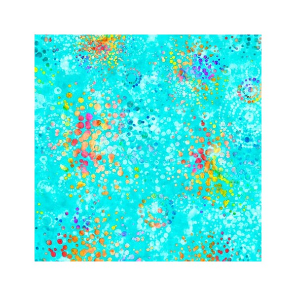Tissu patchwork éclaboussures multico fond turquoise - Radiance Dimensions:par 10 cm - Photo n°1