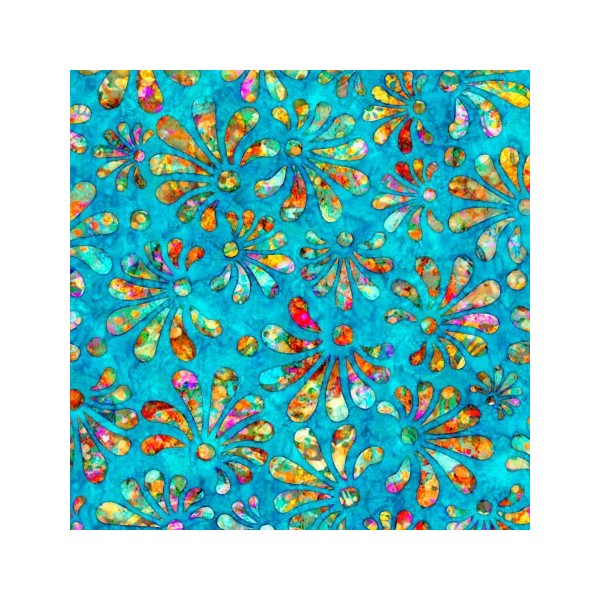 Tissu patchwork fleur stylisée fond turquoise foncé - Radiance Dimensions:par 10 cm - Photo n°1